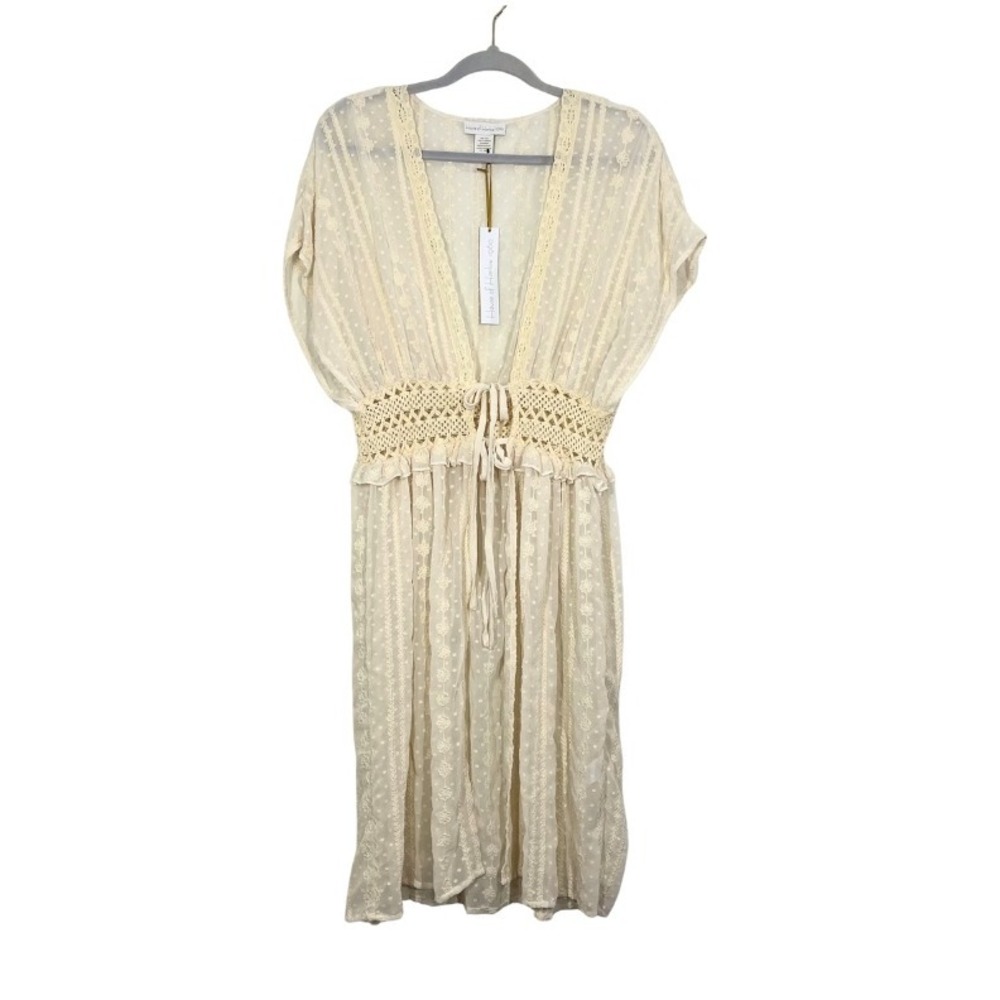 House of Harlow 1960 Cream Crochet Floral Boho Duster Cover Up One Size NEW